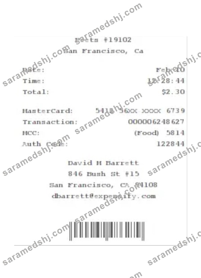 PEETS payment receipt